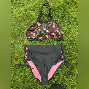 Women's High Waisted Swimsuit Floral Bikini Bra: Size M, Pantie: Size XL